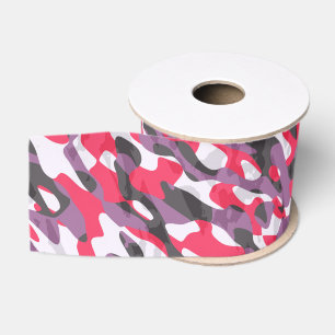 Warme roze, paarse en zwarte camouflage abstract grosgrain lint