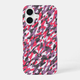 Warme roze, paarse en zwarte camouflage abstract iPhone 16 hoesje