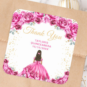 Warme Roze Prinses Quinceañera Bedankt Vierkante Sticker