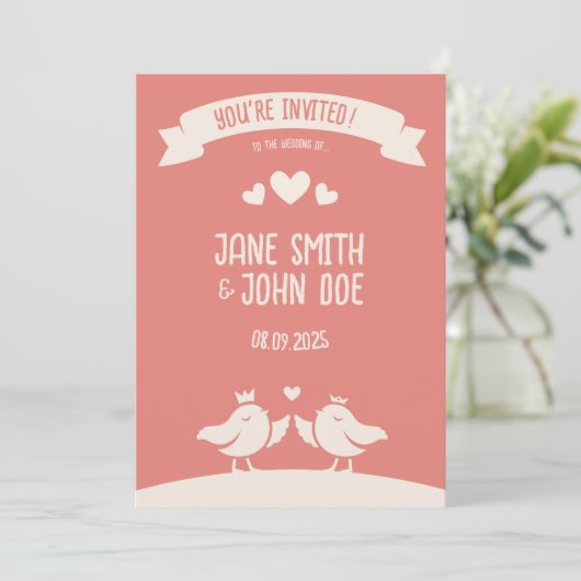 Warme Roze Vogel Song Uitnodiging (Staand voorkant)