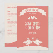 Warme Roze Vogel Song Uitnodiging (Voorkant / Achterkant)