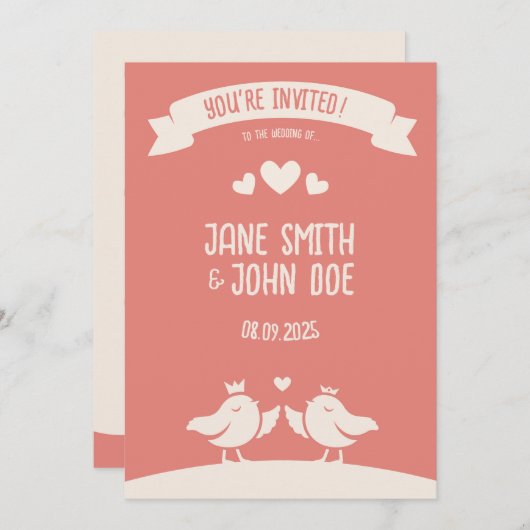 Warme Roze Vogel Song Uitnodiging (Voorkant / Achterkant)