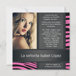 Warme Roze Zebra Foto Quinceanera Uitnodigingen