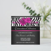 Warme Roze Zebra Quinceanera Uitnodigingen (Staand voorkant)