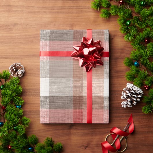 Warme rustieke geruite stoftextuur in koraal cadeaupapier (Feestdagen Geschenken)