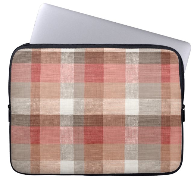 Warme rustieke geruite stoftextuur in koraal laptop sleeve (Voorkant)