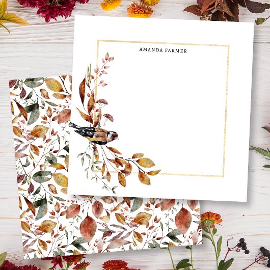 Warme rustieke herfstbladeren & vogel notitiekaartje