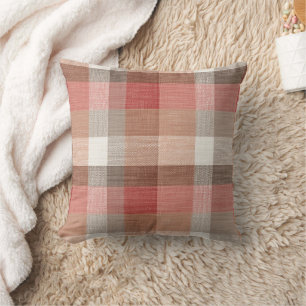Warme Rustieke Plaid Stof Textuur in Koraal Kussen
