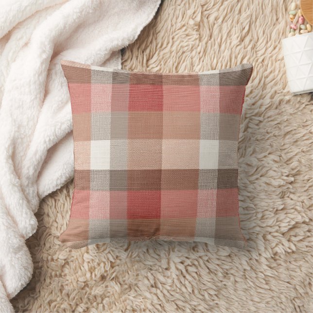 Warme Rustieke Plaid Stof Textuur in Koraal Kussen (Deken)