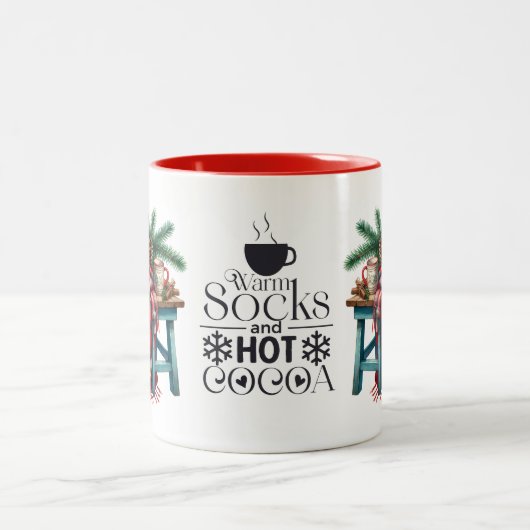 Warme Sokken en Hot Cocoa Blanket Pine Branches Tweekleurige Koffiemok (Center)