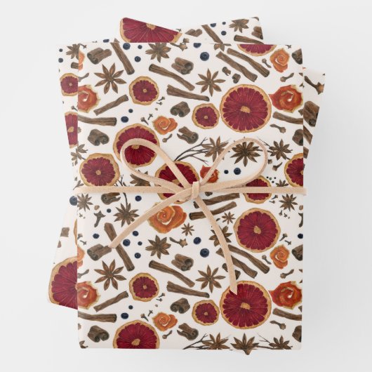 Warme specerijen - Katoetkern-Waterverf Patroon Inpakpapier Vel (In situ)