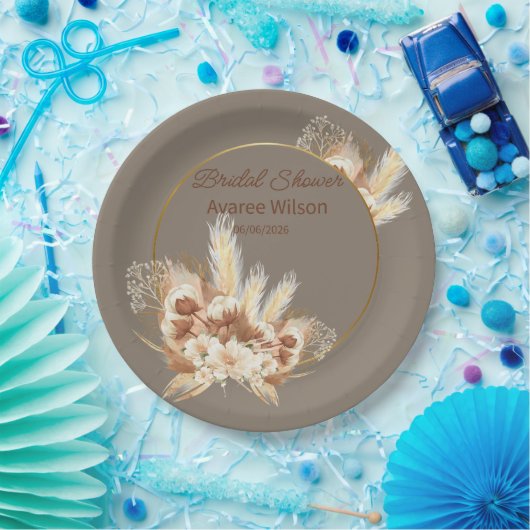 Warme Stenen Boho Pampas Grass Douche Papieren Bordje (Feest)