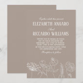 Warme Taupe Beige Terracotta Line Art Wildflower Kaart (Voorkant / Achterkant)