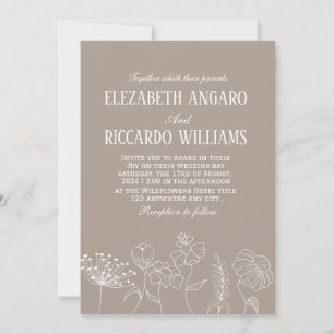 Warme Taupe Beige Terracotta Line Art Wildflower Kaart