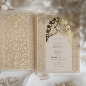 Warme Taupe & Cream Kant Art Nouveau Bruiloft Folie Uitnodiging