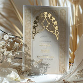 Warme Taupe & Cream Kant Art Nouveau Bruiloft Folie Uitnodiging