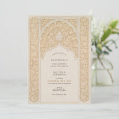 Warme Taupe & Cream Kant Art Nouveau Bruiloft Kaart (Staand voorkant)