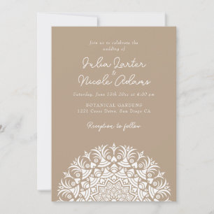 Warme Taupe Greige Abstracte Mandala Bruiloft Kaart