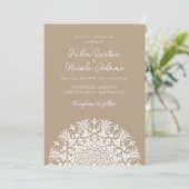 Warme Taupe Greige Abstracte Mandala Bruiloft Kaart (Staand voorkant)