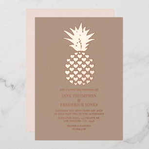 Warme Taupe & Rose Goud Tropische Ananas Bruiloft Folie Uitnodiging