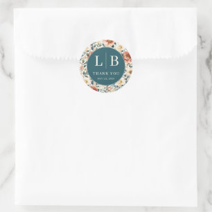 Warme Teal Bloemige Dankbaarheid Ronde Sticker