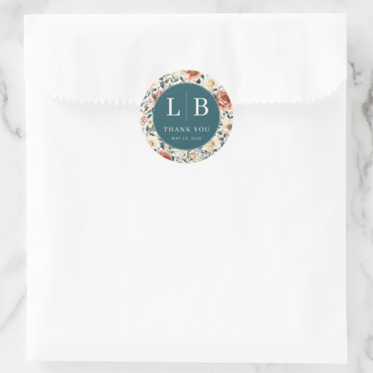 Warme Teal Bloemige Dankbaarheid Ronde Sticker (Tas)