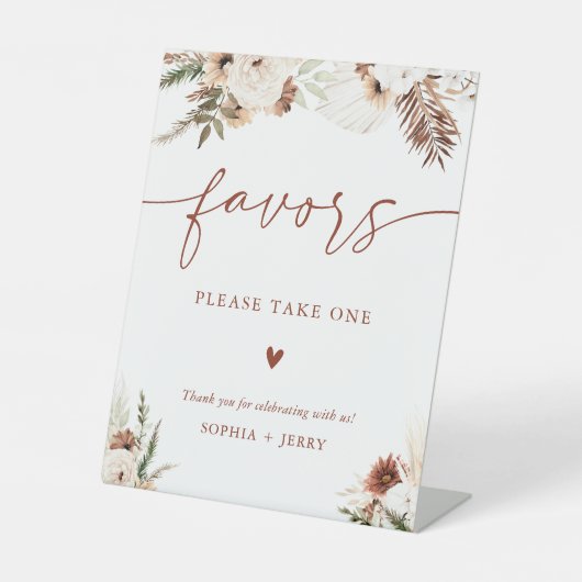 Warme Terracotta Aardse Boho Bloemen Favorieten Tr Reclamebord Met Voetstuk (Voorkant)