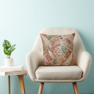 Warme Terracotta Boho Botanische Pampas Patroon Kussen