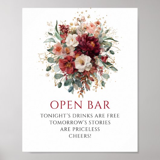 Warme Terracotta Boho Burgundy Open Bar Tafelblad Poster (Voorkant)