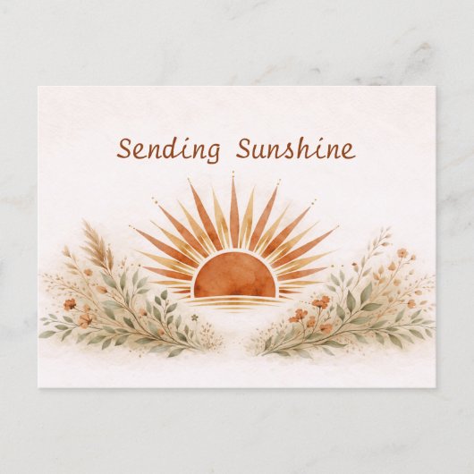Warme Terracotta Boho Zonneuitbarsting Botanisch Briefkaart (Voorkant)