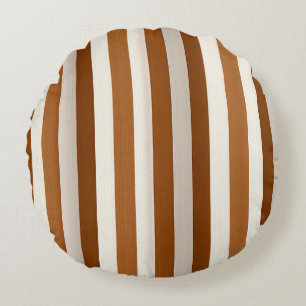 Warme Terracotta en Crème Verticale Streep Rond Kussen