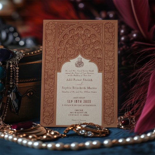Warme terracotta kant bruiloft traditionele islami kaart
