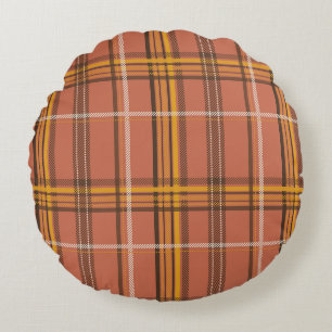 Warme Terracotta Mosterd Schotse Rut Esthetiek Rond Kussen