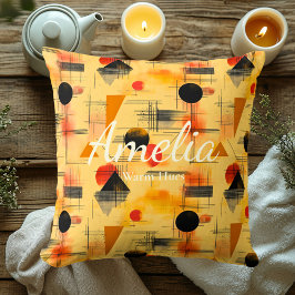 Warme tinten – Perzik & zwart geometrisch accentku Kussen