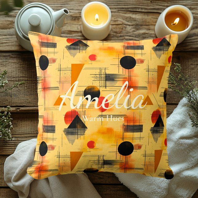 Warme tinten – Perzik & zwart geometrisch accentku Kussen (Creator heeft geüpload)