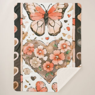 Warme tinten vlinder en bloemenprint sherpa deken