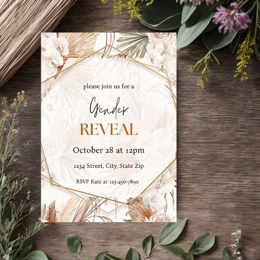 Warme Tone Pampas Boho Genderonthulling Uitnodigin Kaart