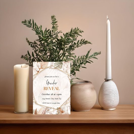 Warme Tone Pampas Boho Genderonthulling Uitnodigin Kaart