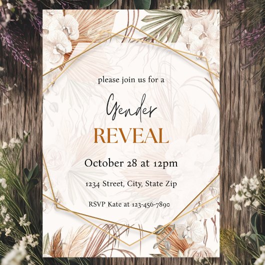 Warme Tone Pampas Boho Genderonthulling Uitnodigin Kaart