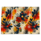 Warme Tones Kerstcadeau Tas met Feestelijke Bloeme Groot Cadeauzakje (Voorkant)