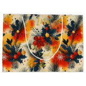 Warme Tones Kerstcadeau Tas met Feestelijke Bloeme Groot Cadeauzakje (Achterkant)