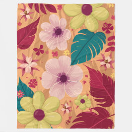 Warme tropische bloemen met rode en groene bladere fleece deken