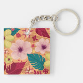 Warme tropische bloemen met rode en groene bladere sleutelhanger (Achterkant)