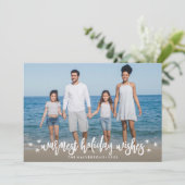 Warme vakantiewensen Kerstmis of Nieuwjaar Foto Feestdagenkaart (Staand voorkant)