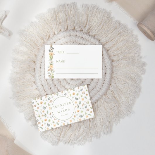 Warme vanille wildflower bruiloft Flat Place Card Plaatskaartje