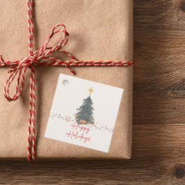 Warme waterverf dennenboom vakantie feestuitnodigi bedankjes labels