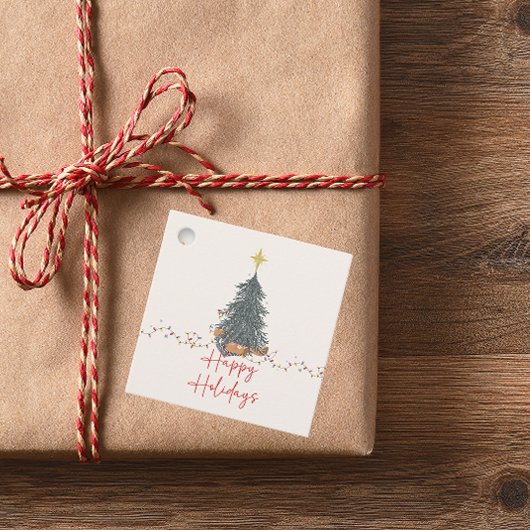 Warme waterverf dennenboom vakantie feestuitnodigi bedankjes labels