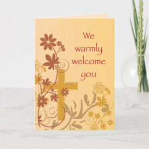 Warme Welkom bij Parish Cross Swirls Bloemen Blade Kaart
