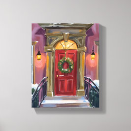 Warme Welkom | Kerst Rode Krans Gezellige Schilder Canvas Afdruk