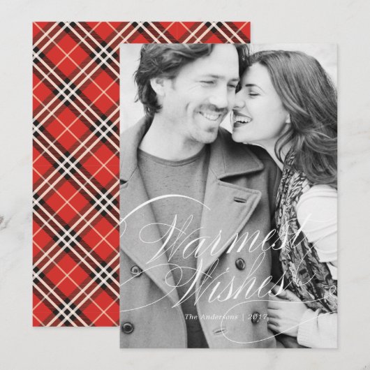 Warme Wens in Vetgedrukte Rode Vakantie Foto Kaart (Voorkant / Achterkant)